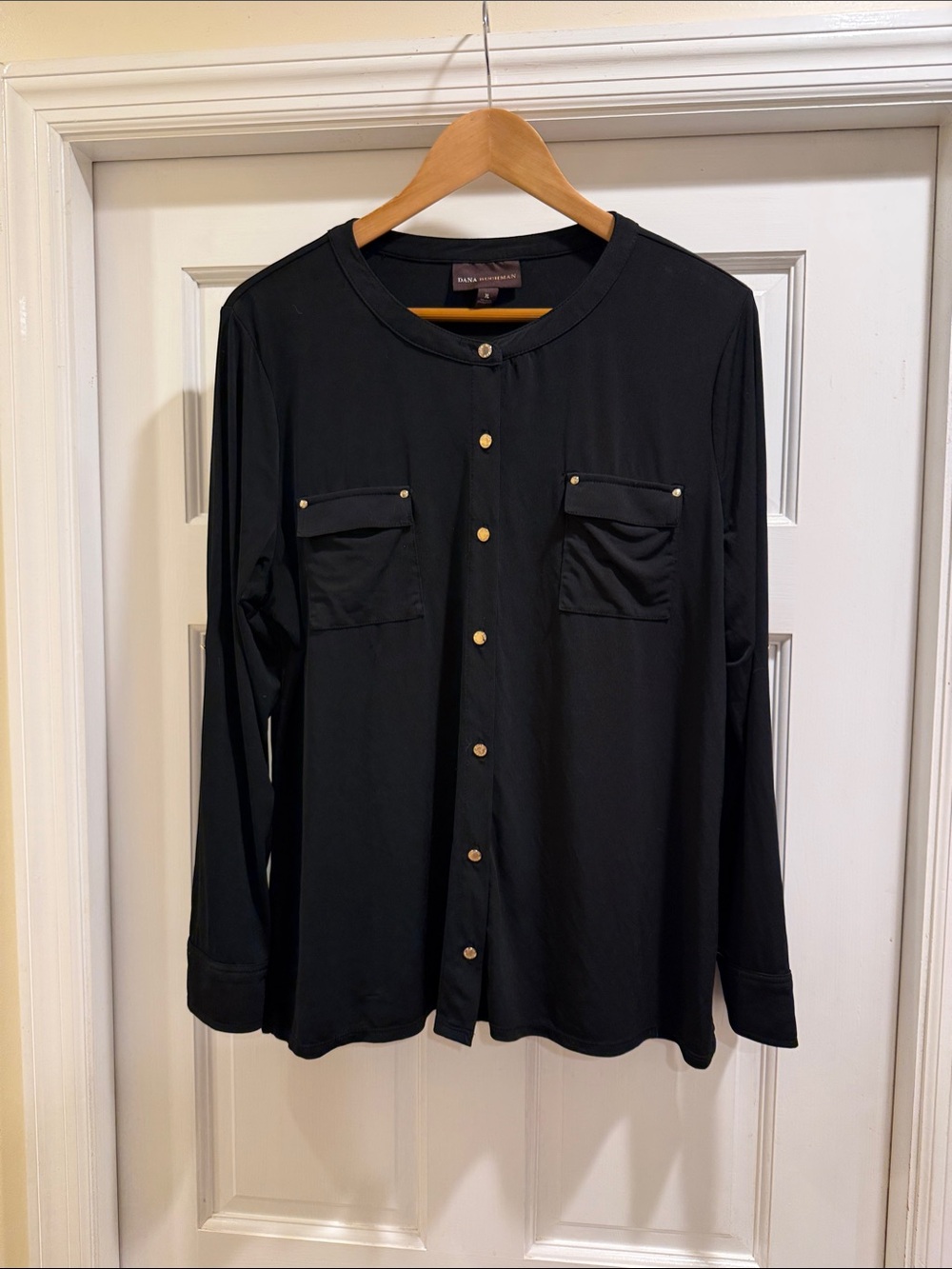 Dana Buchman Black Lightweight Shirt Jacket with Gold Buttons